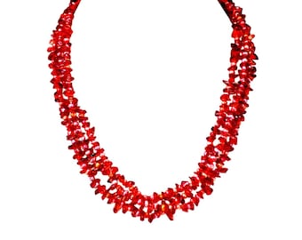 Collier Vintage Perles Réglable Imitation Corail Rouge Vif - Bijou Ancien - Réf. 5386