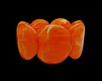 Orange Statement Bracelet, Wide Stretch Bracelet, Chunky Acrylic Bead Bracelet, Bold Color Fashion Jewelry Accessory