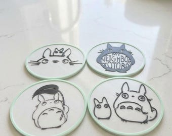 Totoro Coaster Set, anime, kawaii, 3D Printed Studio Ghibli Home Decor