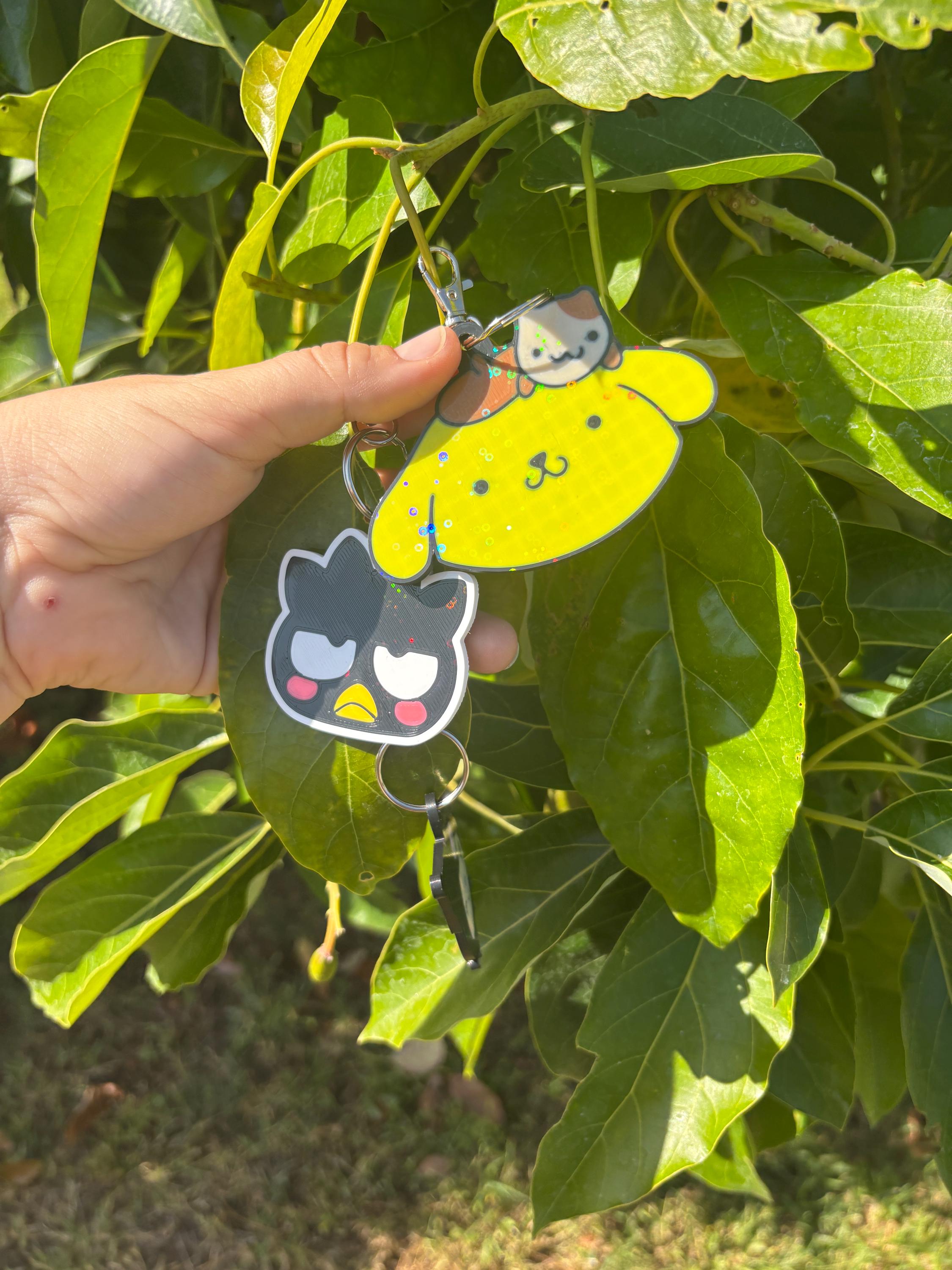 Kuromi Pompompurin Badtz Maru Keychain Badge Reel Bag Tag 3D