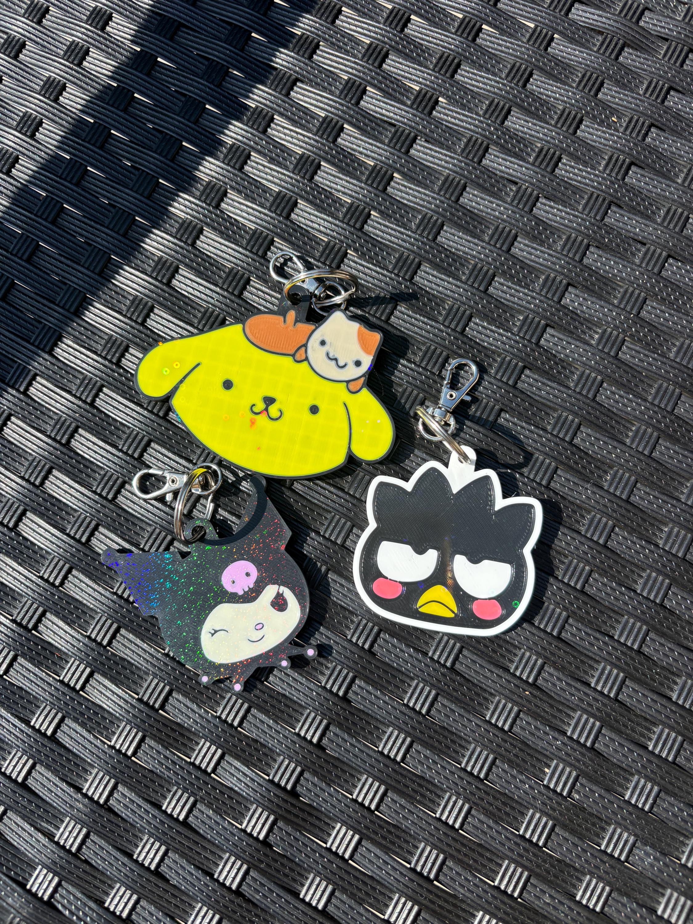 Kuromi Pompompurin Badtz Maru Keychain Badge Reel Bag Tag 3D