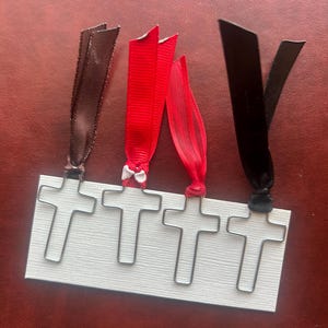 SILVER Cross Bookmark, Ribbon Paperclip, Bible Study Bookmark