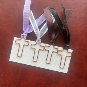 BRONZE Cross Bookmark, Ribbon Paperclip, Bible Study Bookmark