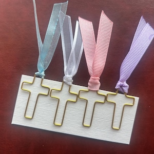 GOLD Cross Bookmark, Ribbon Paperclip, Bible Study Bookmark