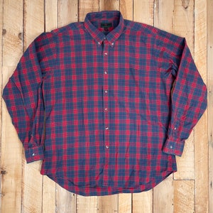 Vintage 1980&#39;s Abercrombie & Fitch Plaid Button Down Shirt, Vintage Plaid Shirt, Red Blue and Green Plaid, Tartan, 80&#39;s Button Down, XL
