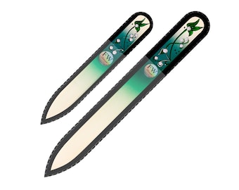 Glass Nail Files Set of 2 Handpainted Flowers with Crystals