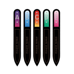 FulgentWorld Glass Nail Files Alphabet Letters from Crystals - Original Czech Quality - for Natural and Acrylics Nails