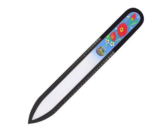 Glass Nail File &#39;Poppy Flower&#39; Hand Painted With Crystals - Original Czech Product