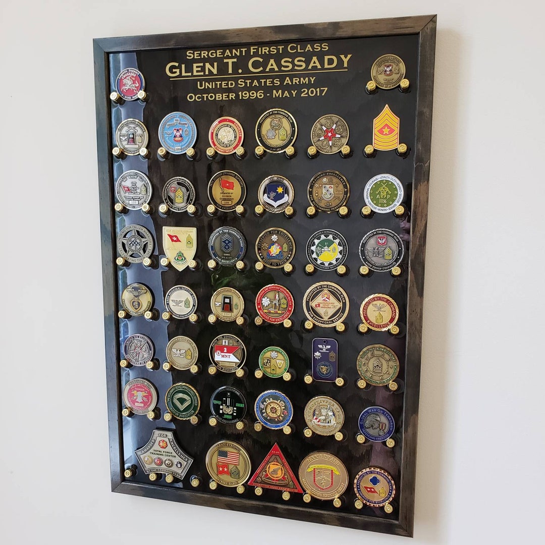 44ct Challenge Coin Display Personalized 9mm Bullet Casings Wall