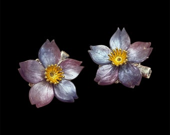 Purple Cherry Blossom Hair Clips