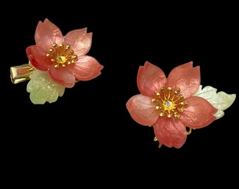 Red Cherry Blossom Hair Clips