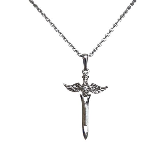 アクセサリー 925 Silver Winged Sword Pendant Necklace Winged Sword Pendant Necklace Archangel St Michael's Broad