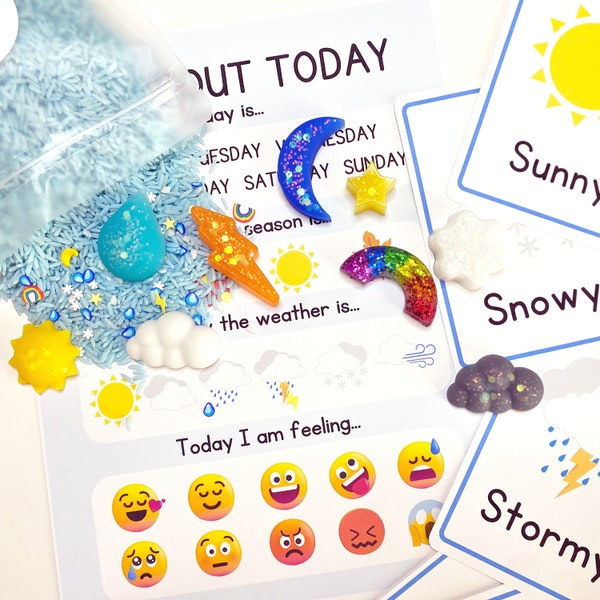 Weather and Seasons Pour & Explore Kit, Sensory Kit, Resin, Kids Gift, Sensory Bin, Sensory Table, Educational play, Busy Bin