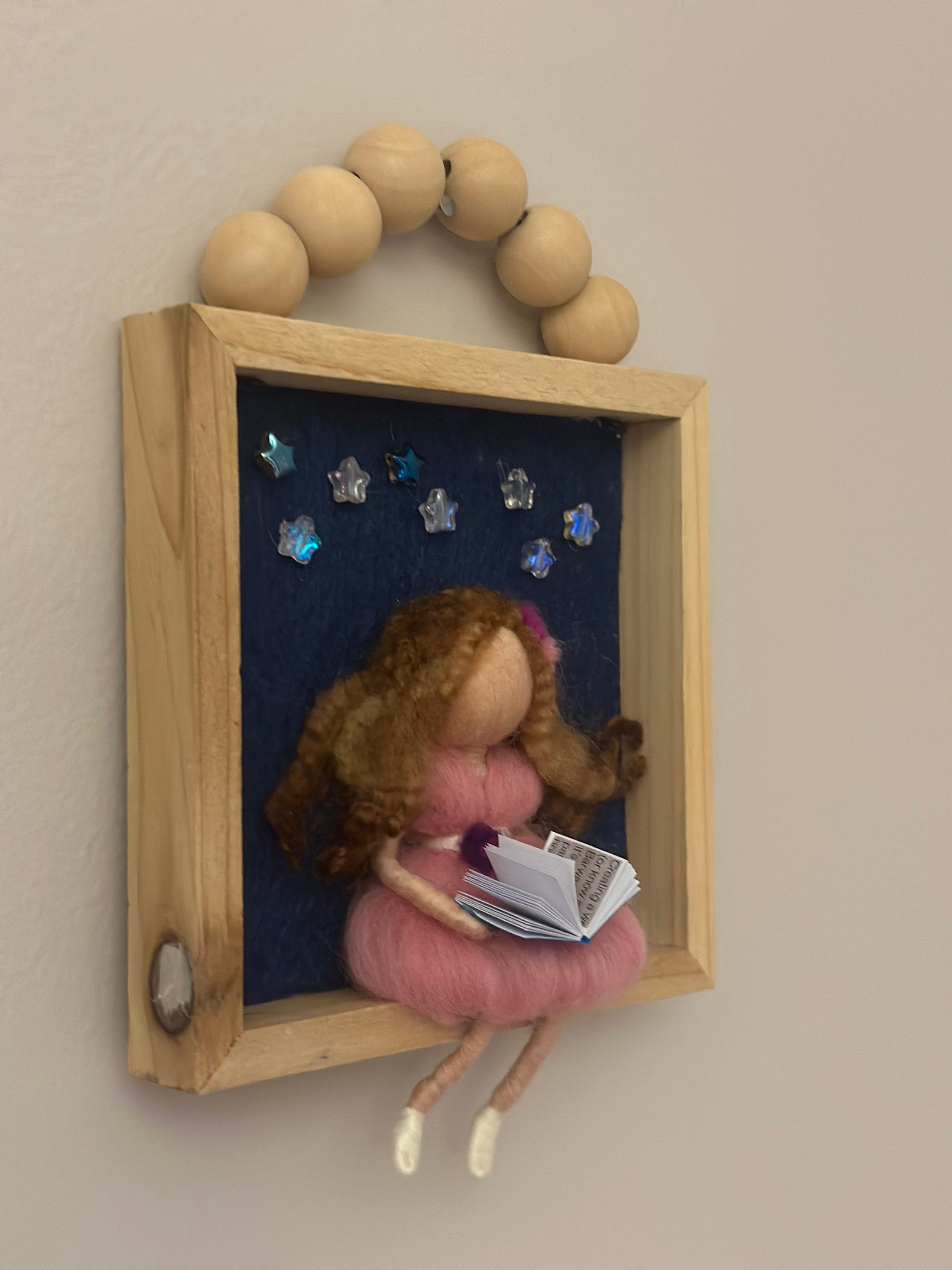Girl Reading the Book Under the Stars, Felt Needled Waldorf Inspired