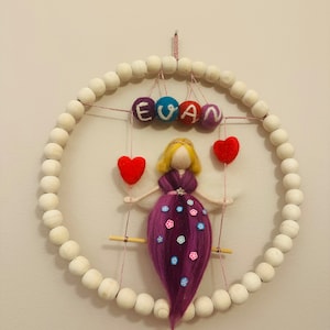 Felt needled fairy wall hanging, handmade  decor for kid’s room