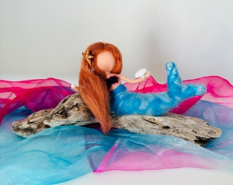Felt needled Mermaid on Rock: Waldorf inspired Nursery Decor