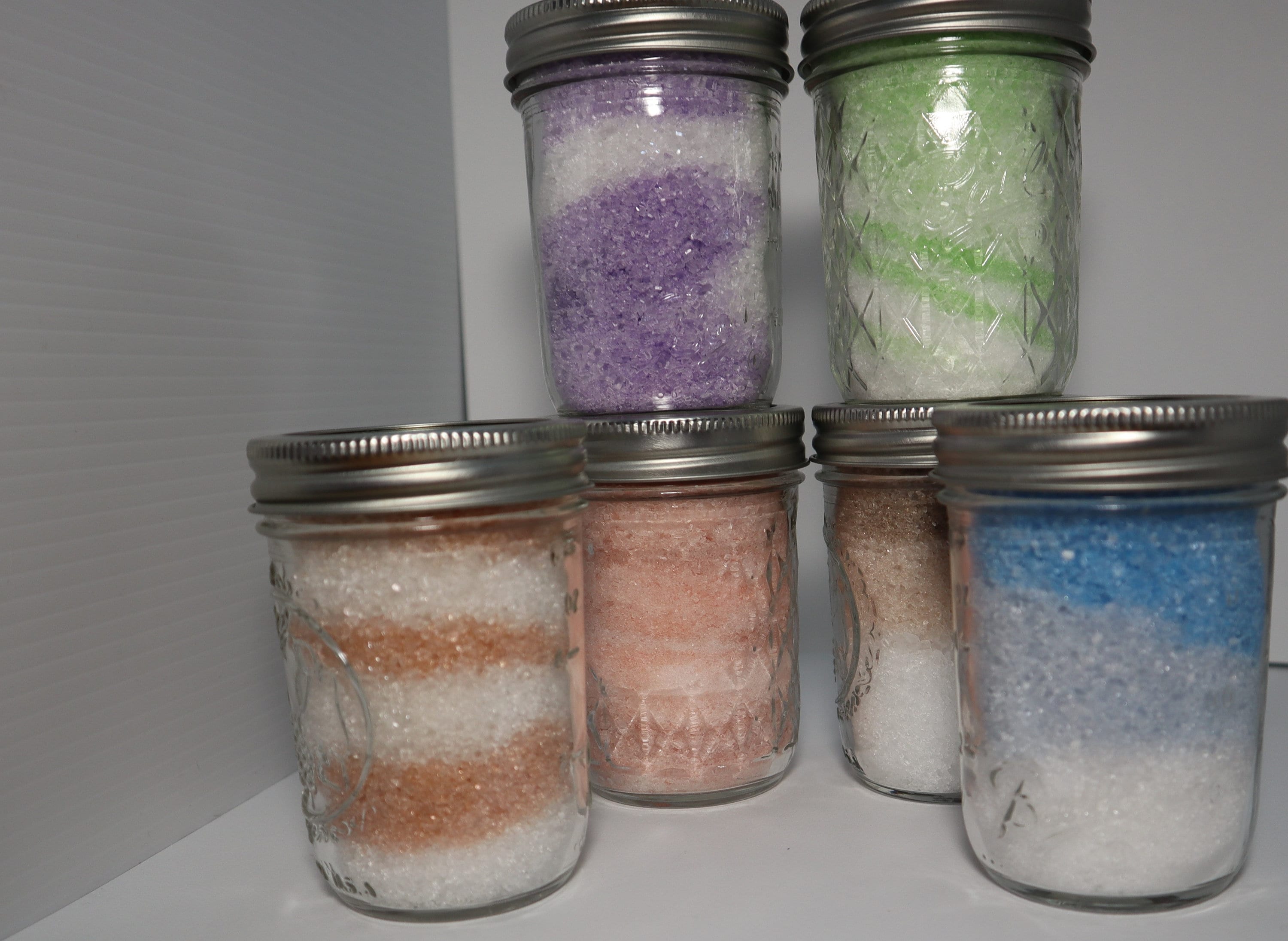 Bath Salts in 1/2 pint jars Mica Scented essential oils. Etsy