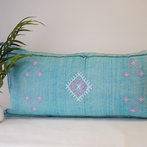 Faded Turquoise lumbar Pillow 36&quot;X 18&quot; , Lumbar Throw,  bohemian Sabra Pillow, Linen Pillow Cover