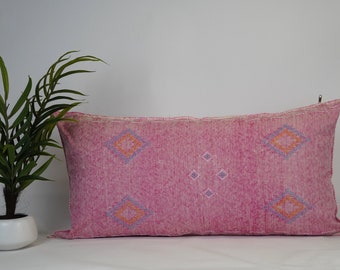 Lumbar Throw Pink lumbar cactus Pillow 37X 20 bohemian Sabra Pillow Linen Pillow Cover