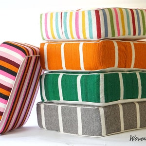 Handwoven Wool Square Pouf: Striped Bohemian Floor Pillow