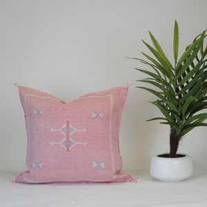 Pink Cactus silk Pillow, Decorative pillow 20x20 - Sabra pillow - Moroccan silk pillow - Boho throw pillow for living room bedroom office