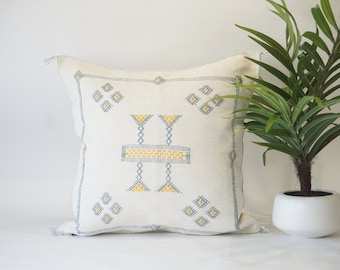 White Cactus Silk Pillow Cover 20x20: Handwoven Moroccan Sabra Pillow
