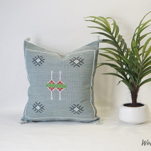 Shark Grey Cactus Silk Pillow 20x20: Handwoven Moroccan Throw Pillow