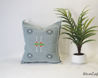 Shark Grey Cactus Silk Pillow 20x20: Handwoven Moroccan Throw Pillow