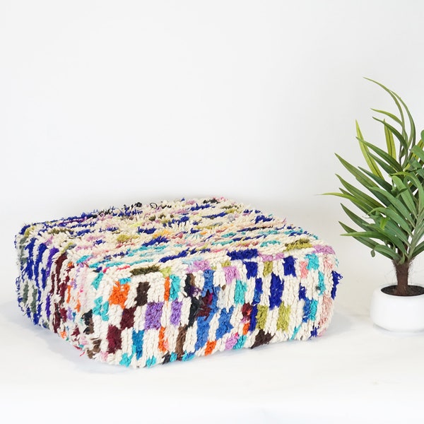 Colorful Moroccan Floor Pillows, Ottoman Pouf Seating,  Floor Cushions 24"X24"X8",  Handcrafted from Moroccan wool rug - Insert Available