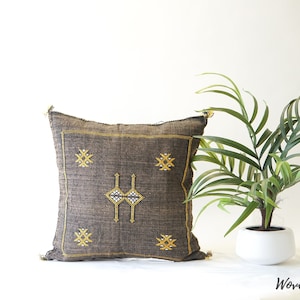 Dark Wood Cactus Pillow 20x20&quot;, Decorative pillow, Sabra pillow, Moroccan silk pillow, Bohemian throw pillow