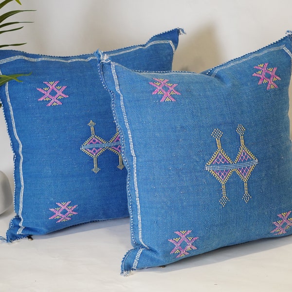 Moroccan Pillow -  Cactus silk pillow Cover - Blue bohemian decorative Pillow 20"x20" - Sabra pillow - Moroccan Throw pillow