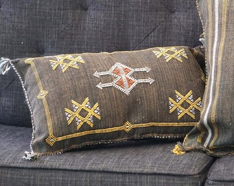 Handmade Moroccan Cactus Silk Lumbar Pillow | Berber Decor