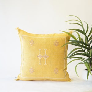 Yellow Cactus silk Pillow 20x20 - Decorative pillow, Sabra pillow, Moroccan silk pillow, Bohemian throw pillow