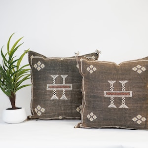 Moroccan Pillow - Brown Cactus silk Pillow, Decorative pillow, Sabra pillow, boho Throw pillow for decoration, living room Farm house