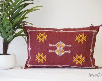 Burgundy Sabra Cactus Silk Pillow: Bohemian Lumbar Throw
