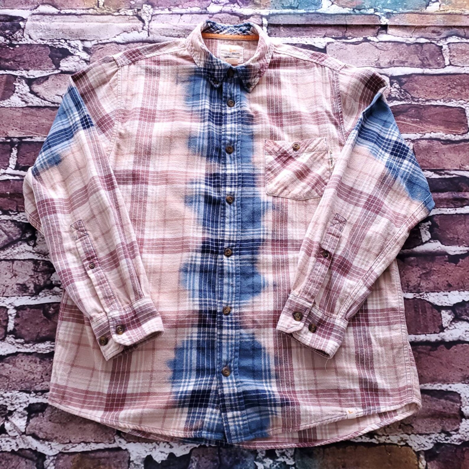 Bleachdyed Flannel Button Down Large Etsy