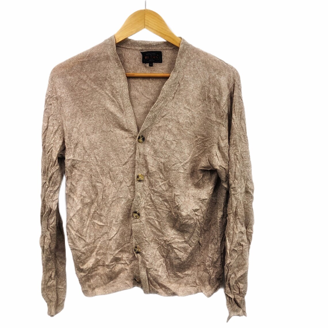 BEAMS Made in JAPAN Cardigan Light Brown Logo Sweater | Etsy