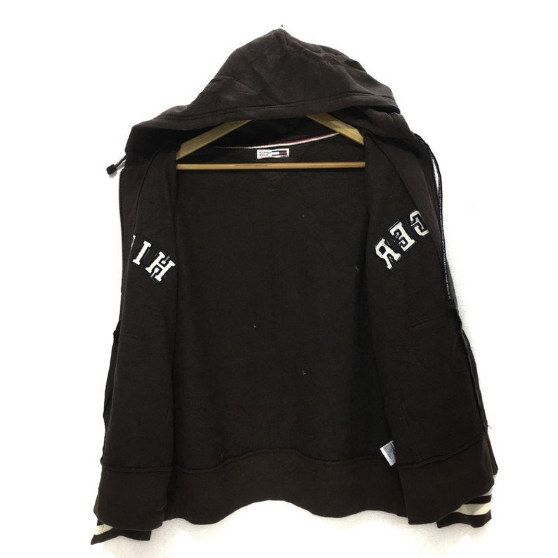 Vintage TOMMY HILFIGER Brown Hoodie Sweatshirt Spell Out Hilfiger Denim Size S
