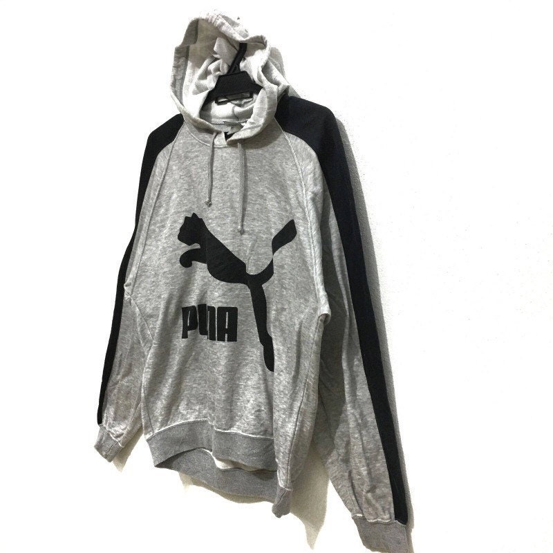 Vintage PUMA Big Logo Gray Hoodie Sweatshirt Jumper Pullover - Etsy
