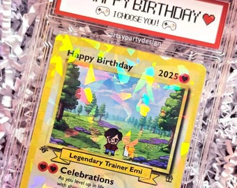Poke-verjaardagscadeau, aangepaste ruilkaart, gepersonaliseerde verjaardagskaart, verjaardagscadeau voor hem, verjaardagscadeau voor haar, nerdy cadeaus, cadeau gamer