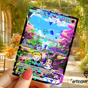 Tarjeta de aniversario personalizada, tarjeta de Pokémon personalizada, tarjeta coleccionable personalizada, tarjeta de propuesta de Pokémon, aniversario de Pokémon, tarjeta de boda de Pokémon, TCG