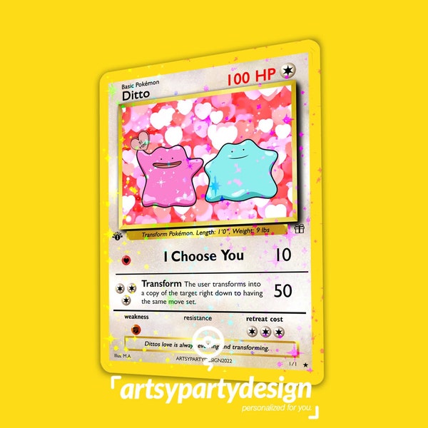 Ditto Pokemon Card,  Ditto valentine Pokemon Card, Ditto Anniversary Card, Pokemon valentine card, ditto valentines day card, gift for him