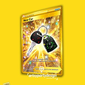 Pokemonkaart autosleutel, gefeliciteerd met het behalen van je rijexamen, cadeau nieuwe auto, nieuwe sleutels auto, nieuwe autobezitterskaart, kaart voor hem haar