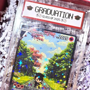 Tarjeta de graduación personalizada, tarjeta Pokémon personalizada, tarjeta coleccionable personalizada, tarjeta de regalo para gamers de Pokémon, graduación de Pokémon, promoción de 2025, regalo para gamers