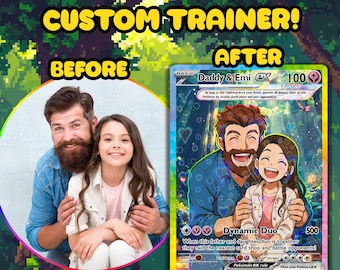 Tarjeta de entrenador personalizada, tarjeta coleccionable personalizada, tarjeta de ilustración personalizada, ilustración de poke, representación artística, arte de dibujos animados, regalo de anime