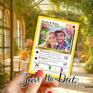 Carte Save the Date Pokemon, cartes Pokemon personnalisées, cartes de mariage Pokemon personnalisées, Save the date Pokemon, mariage ringard, cadeau pour gamer