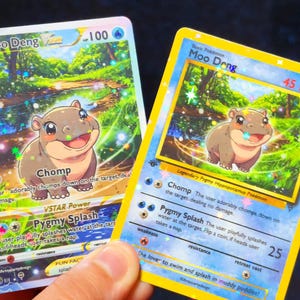 Carta de Pokémon Hipopótamo, Carta de Pokémon Hipopótamo Pigmeo, Carta de Pokémon Moo Deng, Carta de Pokémon personalizada, Carta TCG, Carta de Hipopótamo Pigmeo