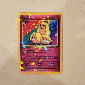 Heman Pokemon-kaart, He-Trio Pokemon-kaart, Dugtrio Pokemon-kaart, Pokemon-cadeau, Pokemon Valentine, meme-cadeau, gag-cadeau, Heman-meme, heman-knevel
