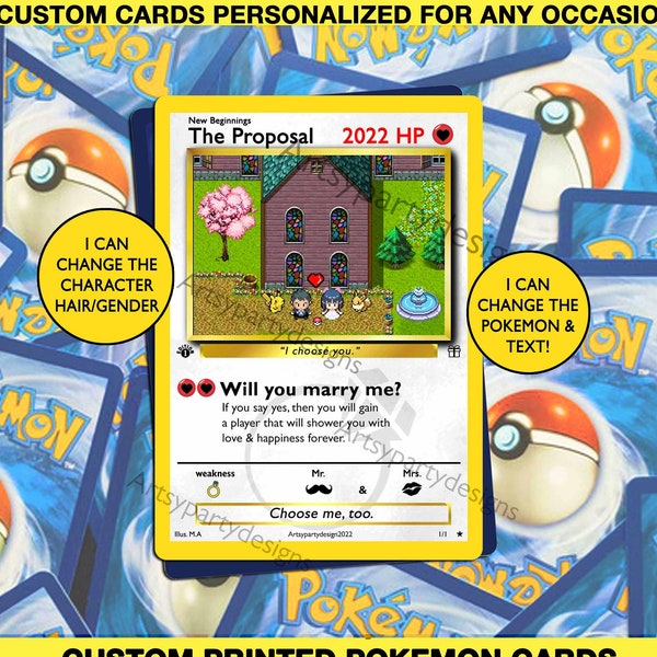 Pokemon Proposal Card, Pokemon Valentines Day Card, Custom Pokemon Card, Pokemon Gift, Gift for him, gift for her, Pokemon wedding card