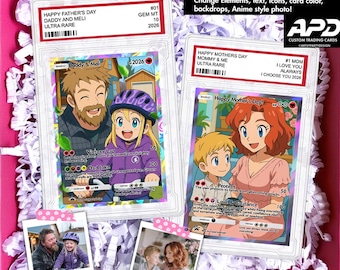 Carta Pokémon personalizada, tarjeta Pokémon para el Día del Padre, regalo para el Día del Padre, tarjeta para el Día de la Madre, regalo para gamers, regalo para él, Día del Padre, regalo de anime